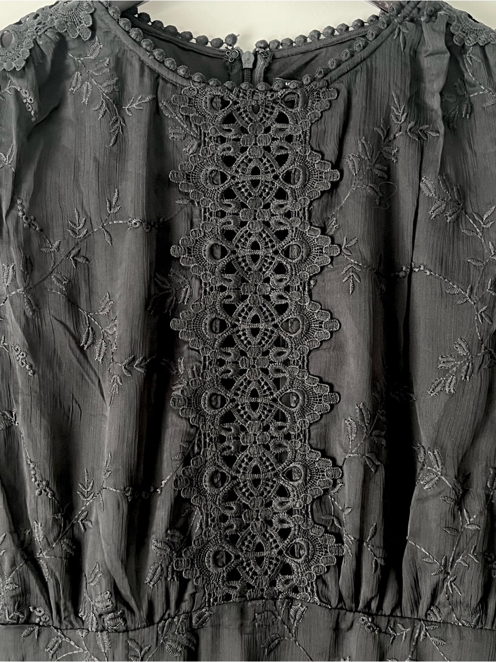 the clothing company Black Eyelet-Trim Crochet Embroidered Floral Mini Dress - Picture 6 of 10